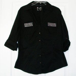 New! Cato Women's Black Button Down Shirt Size: XL